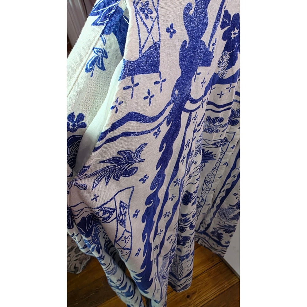 Joie Blue White Linen Rayon Floral Batik Midi Shirt Dress Small - Picture 5 of 11